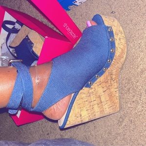 denim wedges heels